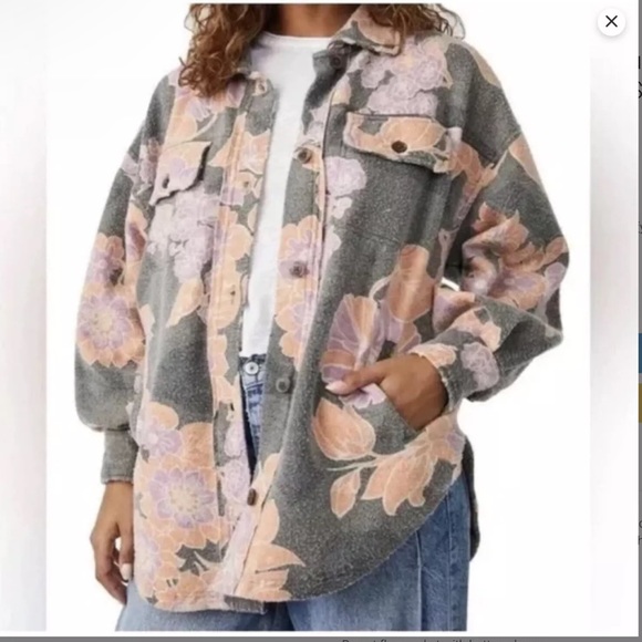 NWT - Free People - Printed Ruby Jacket Shacket Charcoal Combo - Size Medium - Picture 6 of 8